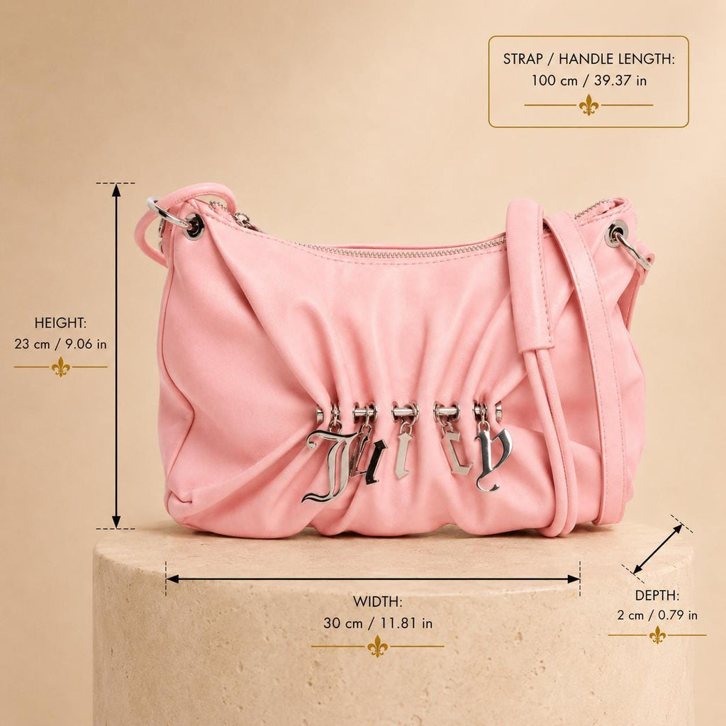 Juicy Couture Pink Shoulder Bag, Jade Small Hobo Bag, Silver Logo Charm Handbag, Pink Crossbody Bag, Gift for Her