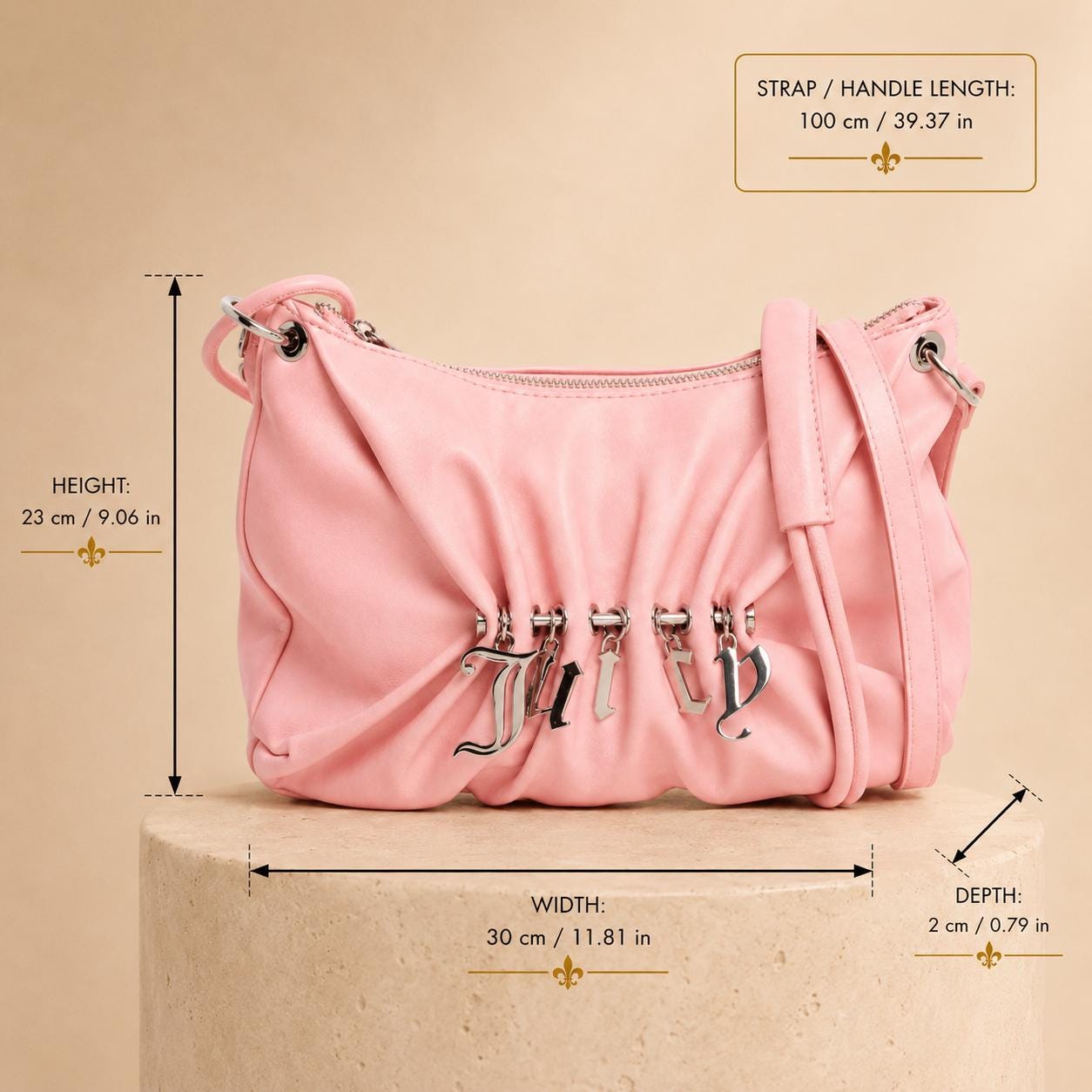 Juicy Couture Pink Shoulder Bag, Jade Small Hobo Bag, Silver Logo Charm Handbag, Pink Crossbody Bag, Gift for Her
