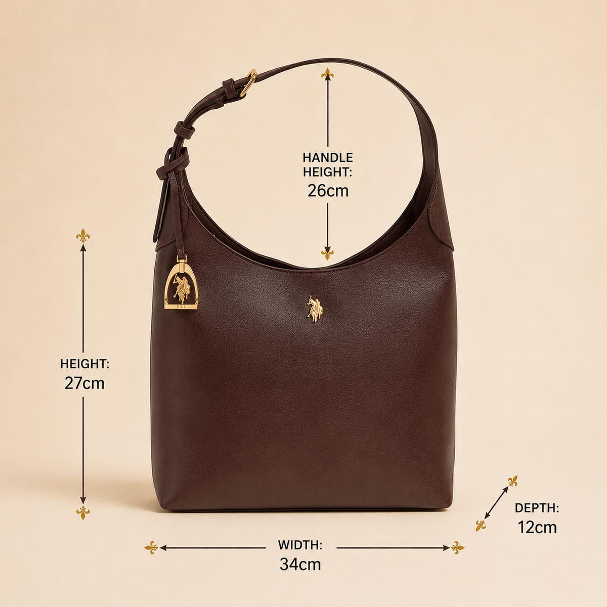 U.S. Polo Assn Chocolate Brown Hobo Bag, Jones Shoulder Tote Bag, Women’s Large Everyday Handbag, Brown Gift for Her