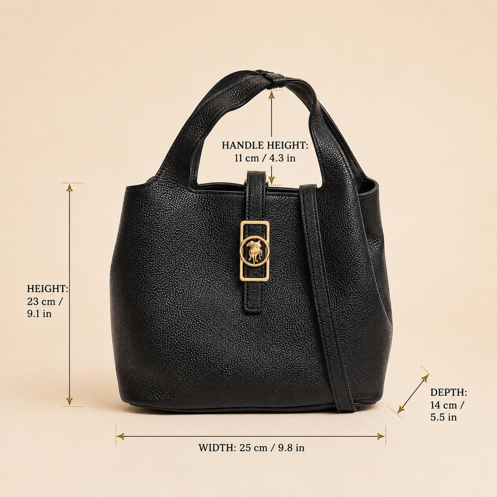 US Polo Assn Black Bucket Bag, Womens Pebbled Handbag, Shoulder Crossbody Bag, Gold Logo Tote, Everyday Designer Style Gift for Her