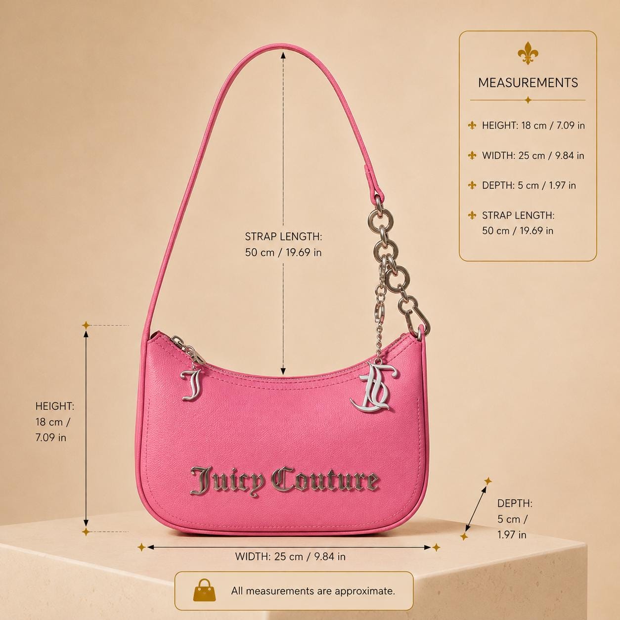 Juicy Couture Pink Shoulder Bag, Y2K Handbag, Silver Chain Purse, Pink Mini Bag, 2000s Style Gift for Her