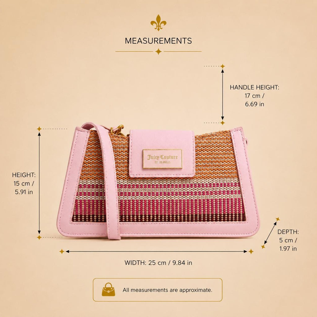 Juicy Couture Pink Shoulder Bag & Pouch, Woven Multicolour Handbag, Gold Chain Strap Purse, Detachable Coin Pouch, Gift for Her