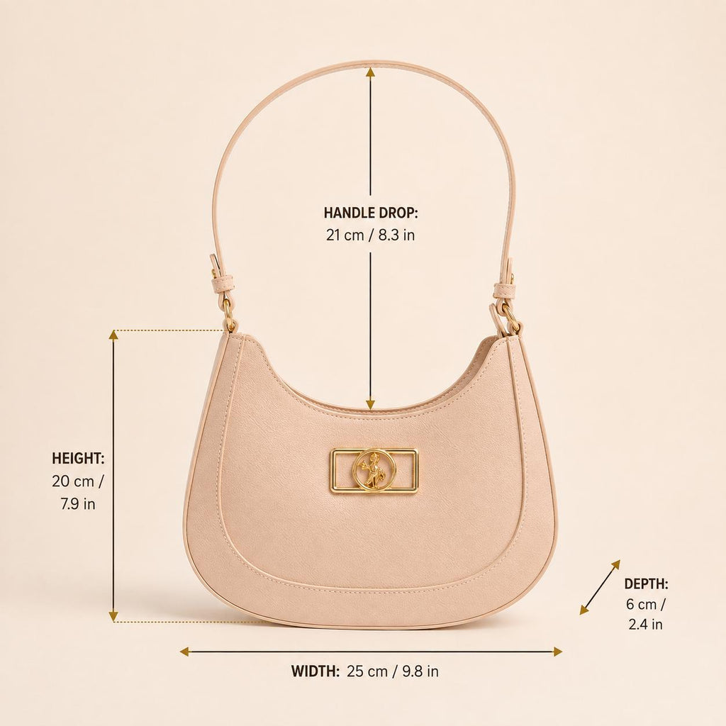 U.S. Polo Assn Pink Shoulder Bag, Faux Leather Handbag, Gold Logo Purse, Pink Hobo Bag, Womens Everyday Bag, Gift for Her