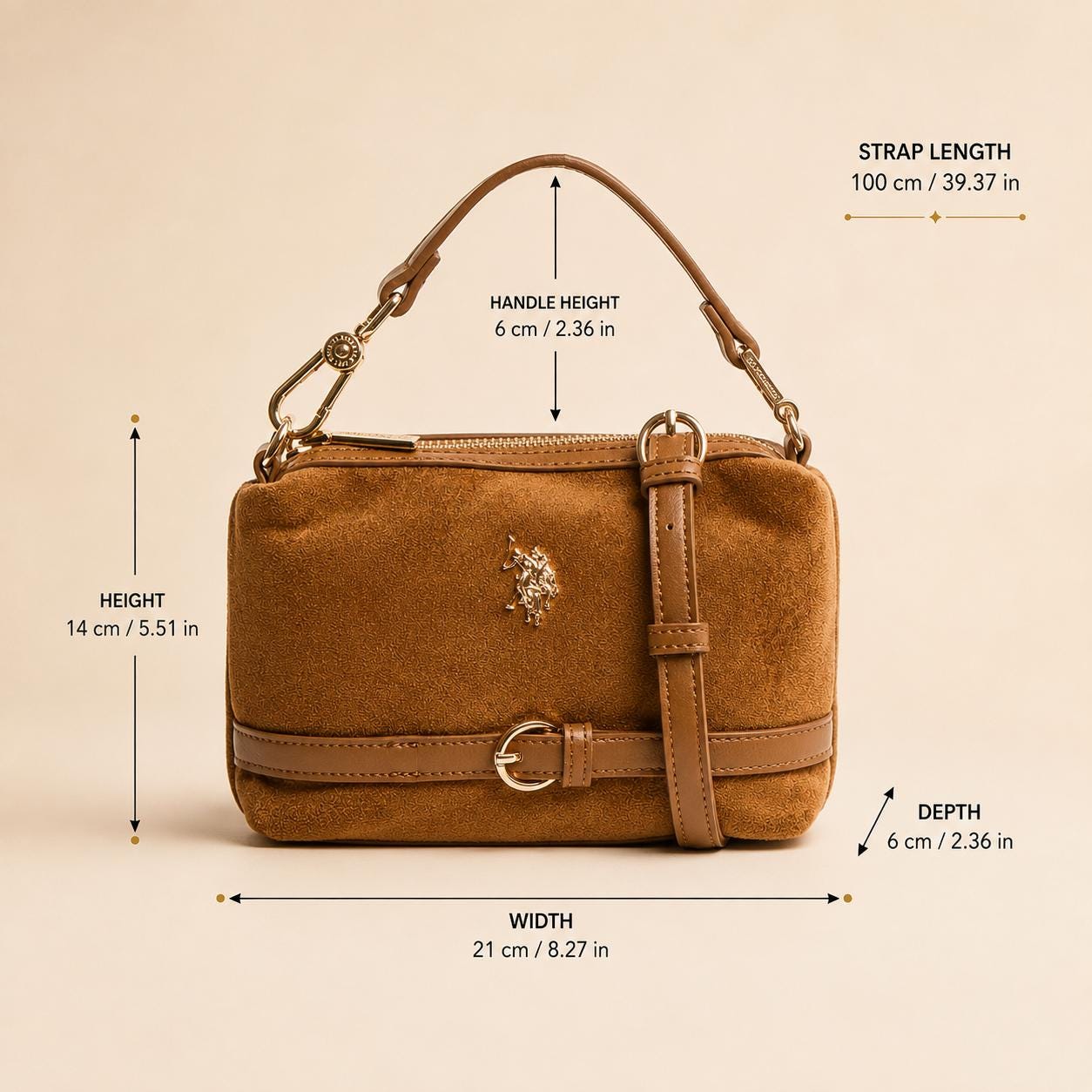 U.S. Polo Assn Brown Mini Hobo Bag, Warwickshire Suede Look Shoulder Bag, Women’s Crossbody Handbag, Gift for Her