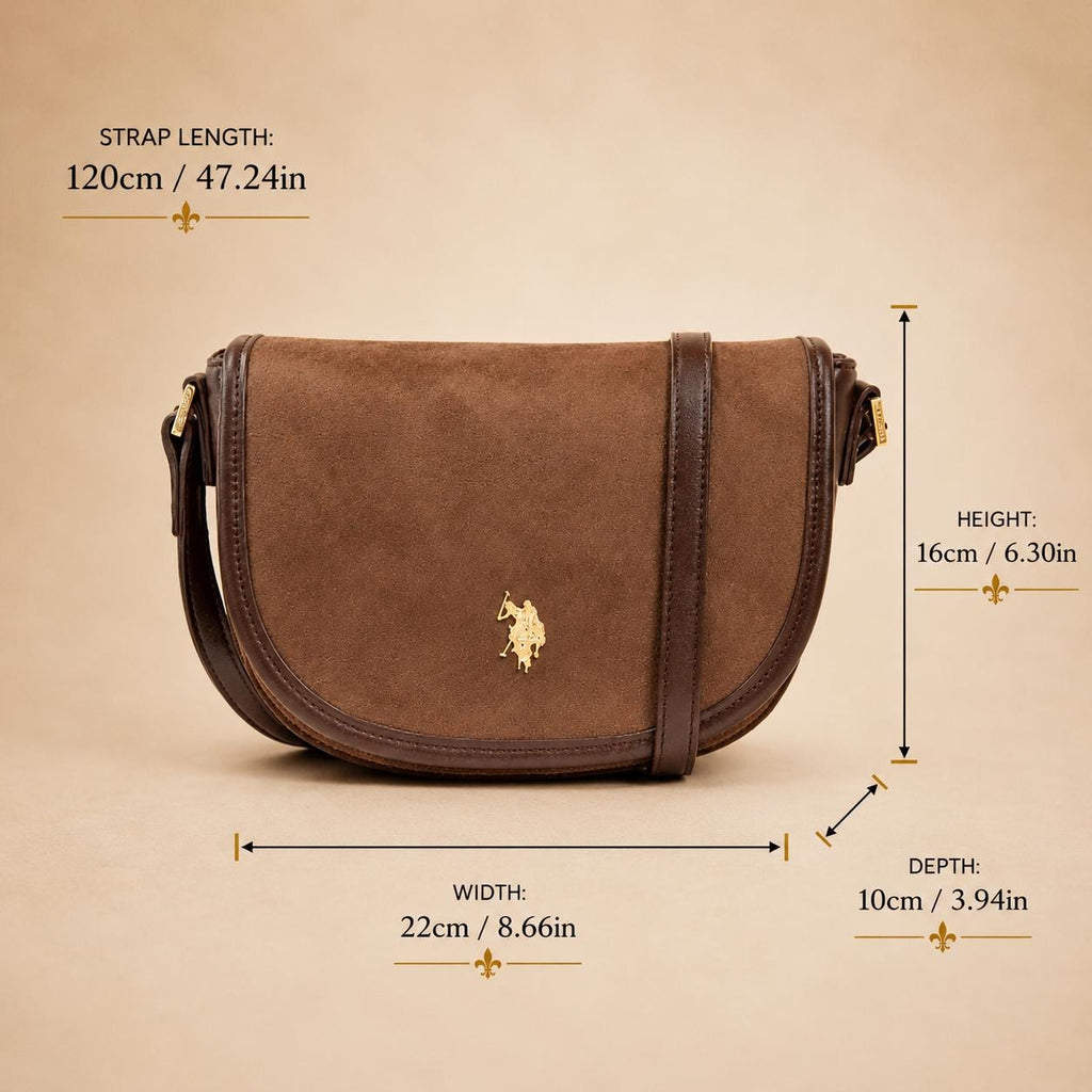 U.S. Polo Assn Dark Brown Crossbody Bag, Jones Flap Shoulder Bag, Adjustable Strap Handbag, Gold Logo Purse, Gift for Her