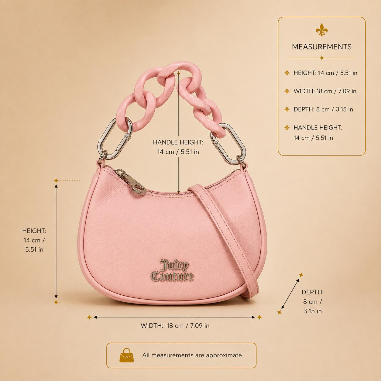 Juicy Couture Pink Grab Bag, Pink Shoulder Bag, Chunky Chain Handbag, Faux Leather Purse, Detachable Strap, Gift for Her