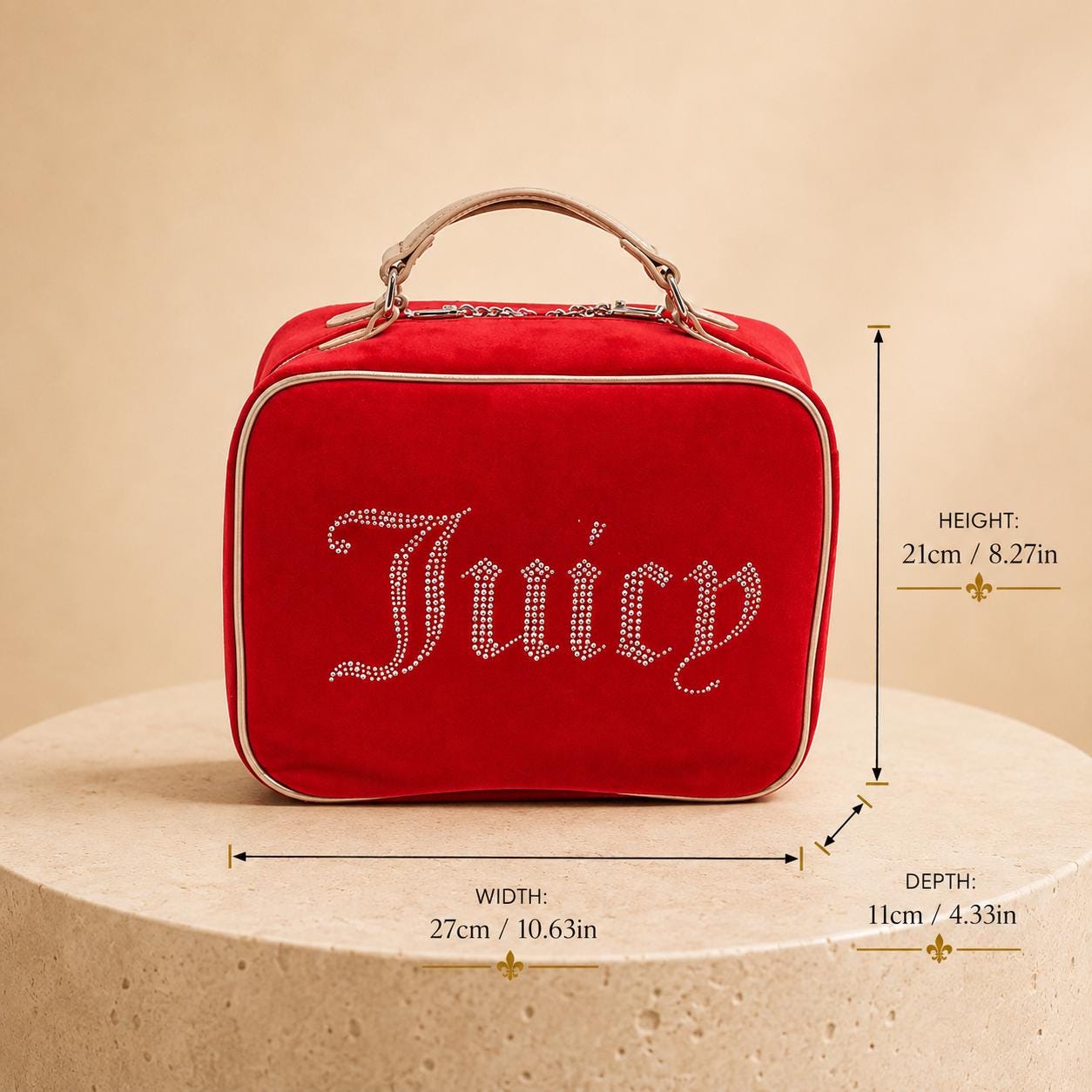 Juicy Couture Red Iris Beauty Case, Rhinestone Makeup Bag, Velvet Cosmetic Case, Large Makeup Organiser, Gift for Her