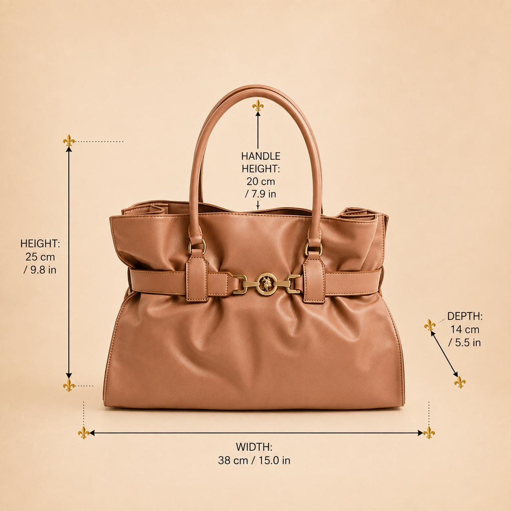 US Polo Assn Peach Tote Bag, Jane Large Shoulder Handbag, Gold Horsebit Shopper Bag, Everyday Womens Purse, Gift for Her