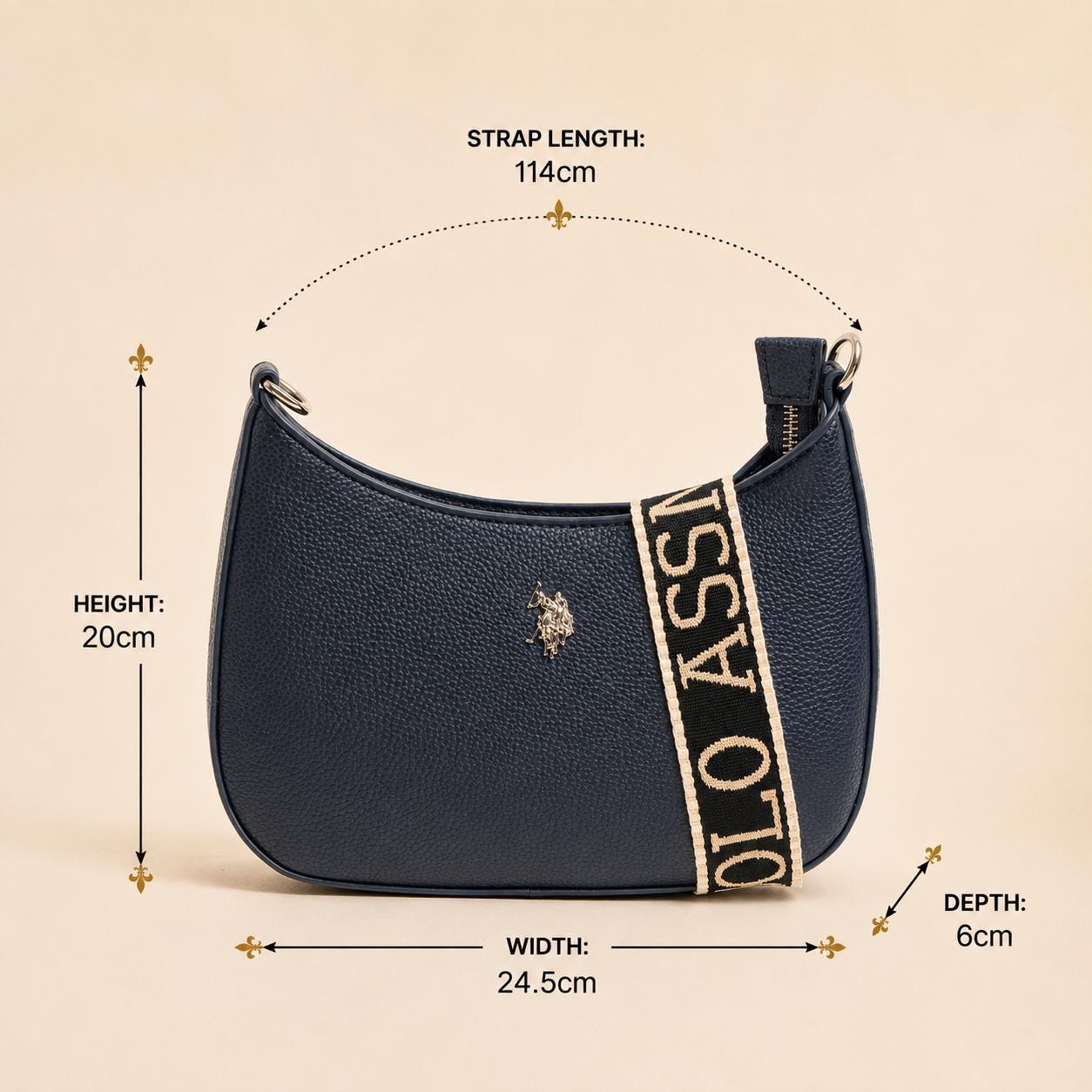 U.S. Polo Assn Navy Shoulder Bag, Mansion Crossbody Bag, Women’s Adjustable Strap Handbag, Everyday Bag, Gift for Her