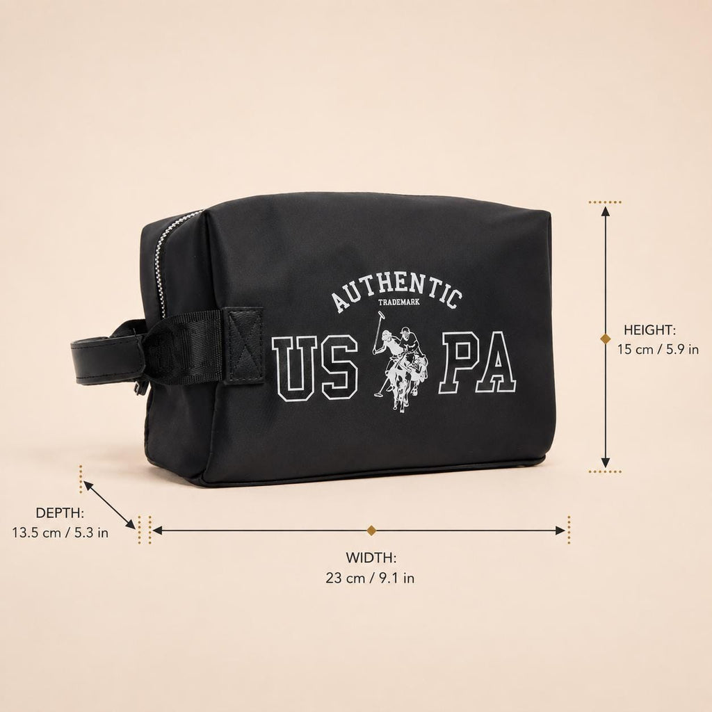 U.S. Polo Assn. Black Cosmetic Bag, Makeup Toiletry Bag, Travel Beauty Organiser, Zip Wash Bag, Makeup Storage, Gift for Her