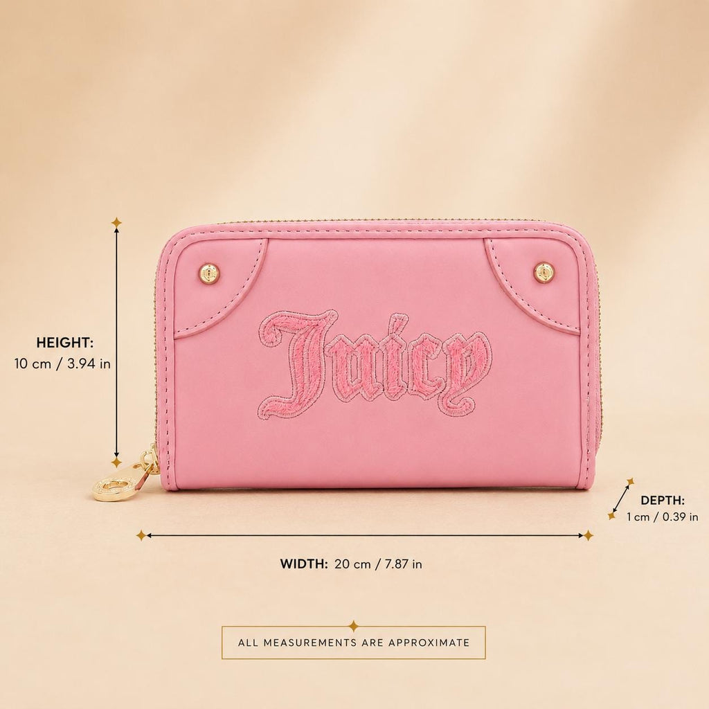 Juicy Couture Pink Zip Around Purse, Faux Leather Wallet, Wristlet, Card Holder, Gold Detail Womens Purse, Gift for Her