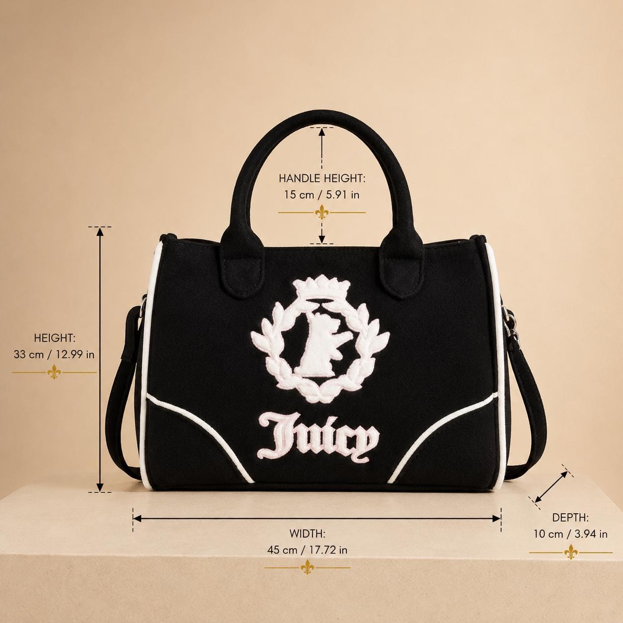 Juicy Couture Black Iris Scottie Towelling Tote Bag, Embroidered Logo Handbag, Pink Detail