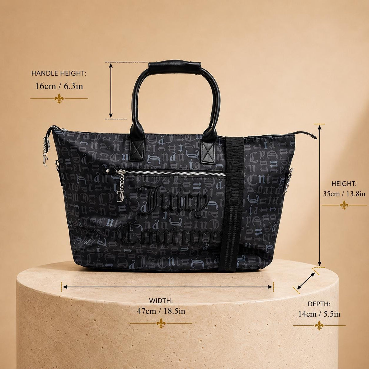Juicy Couture Black Monogram Weekend Tote Bag – Spacious Travel Carryall