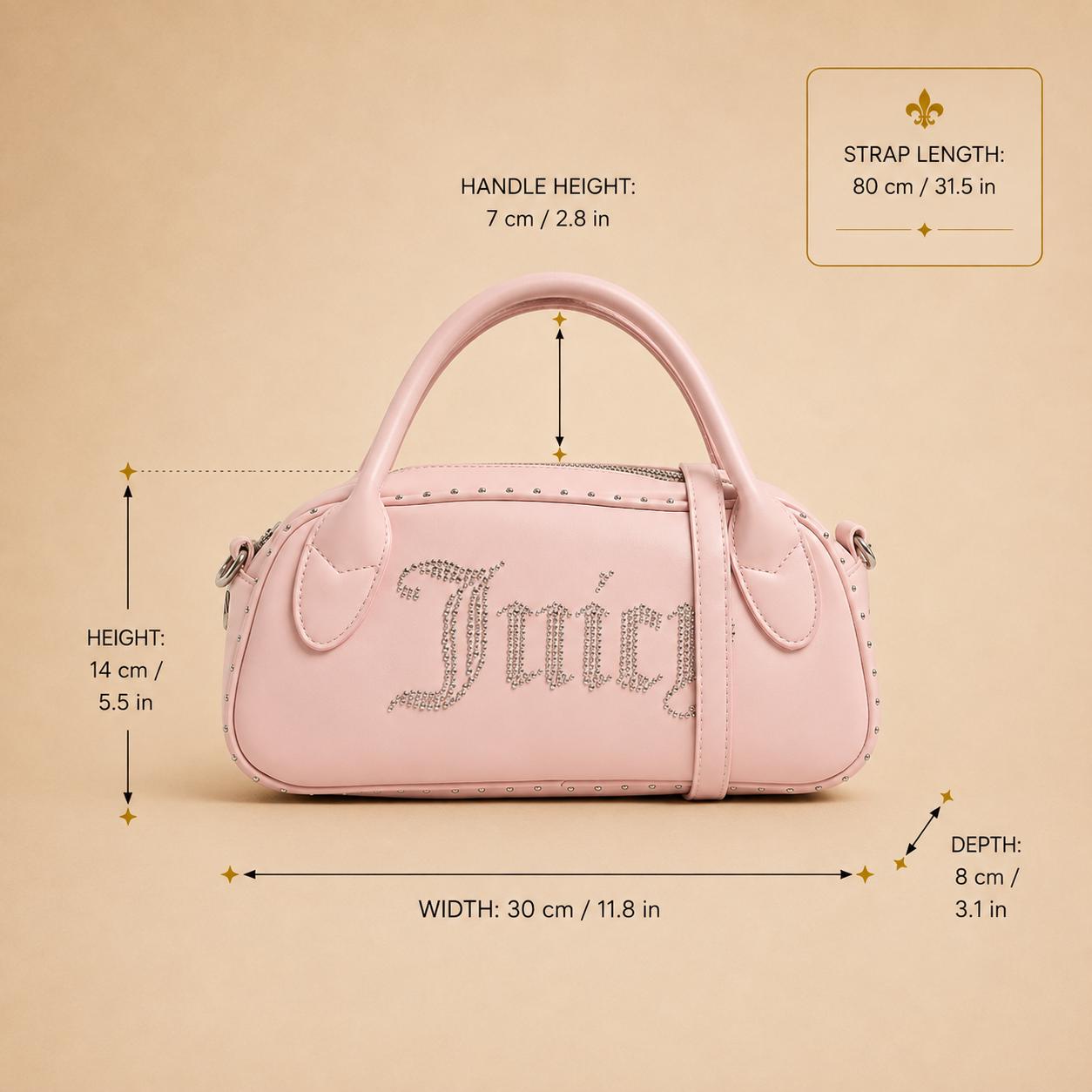 Juicy Couture Light Pink Shoulder Bag, Rhinestone Logo Handbag, Pink Crossbody Bag, Kimberly Top Handle Purse, Gift for Her