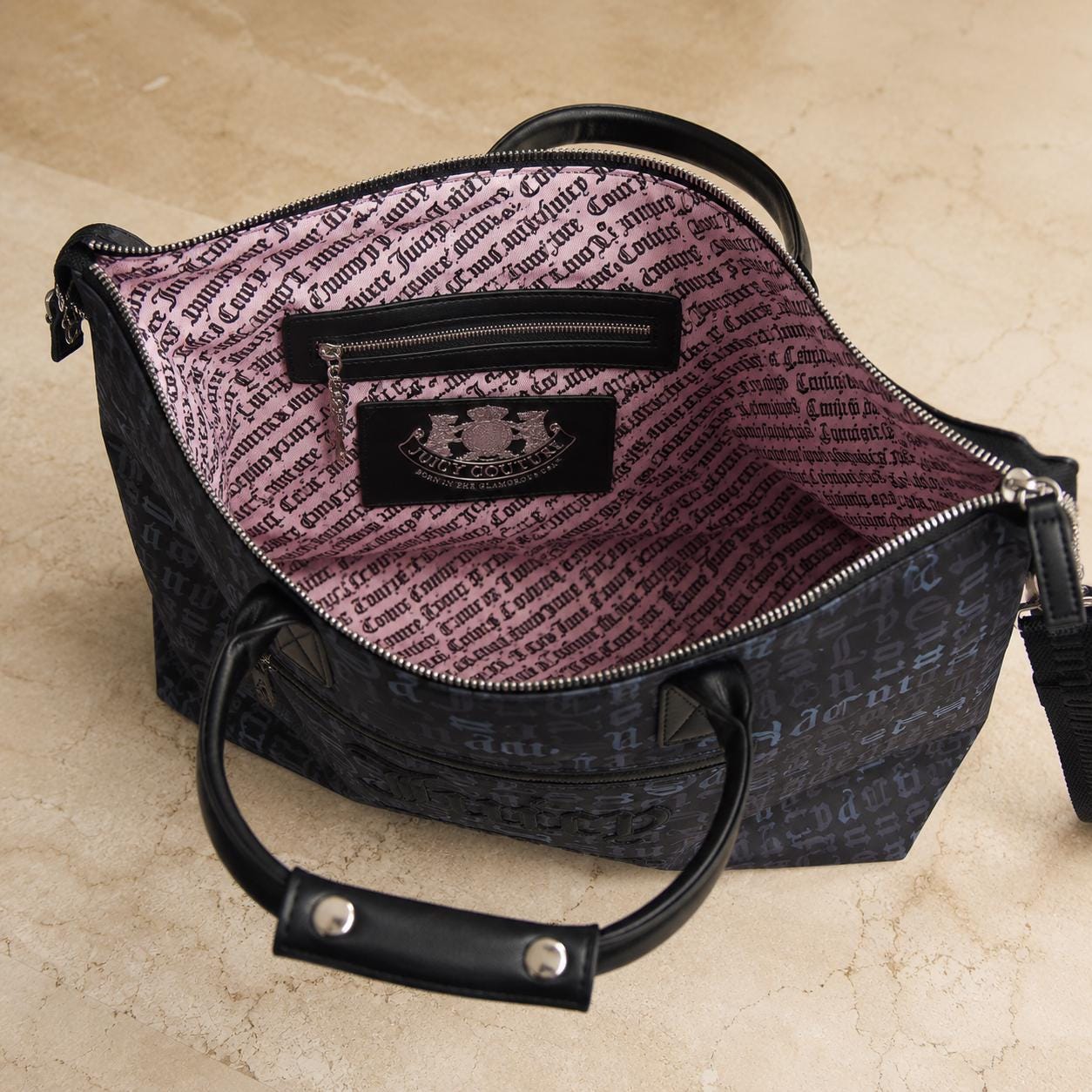 Juicy Couture Black Monogram Weekend Tote Bag – Spacious Travel Carryall