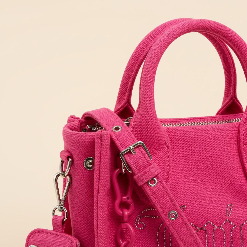 Juicy Couture Pink Iris Tote, Rhinestone Logo Handbag, Pink Shoulder Purse
