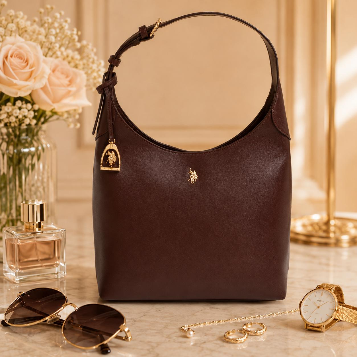 U.S. Polo Assn Chocolate Brown Hobo Bag, Jones Shoulder Tote Bag, Women’s Large Everyday Handbag, Brown Gift for Her