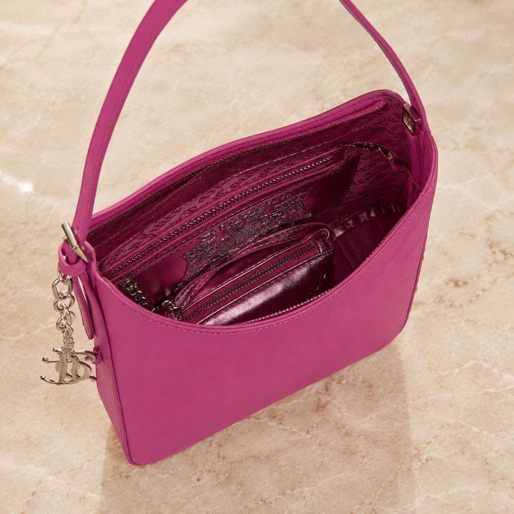 Juicy Couture Pink Tote Bag, Jasmine Shoulder Bag, Hot Pink Handbag, Silver Charm Purse, Womens Designer Bag, Gift for Her