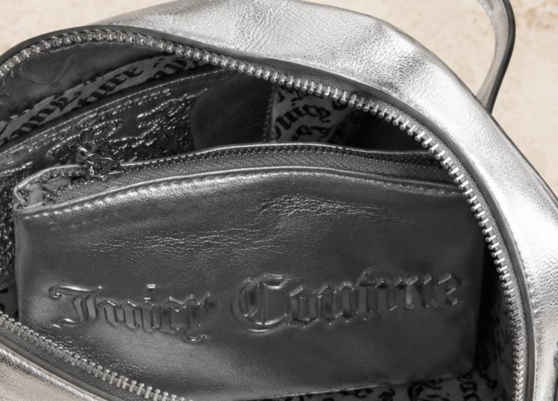 Juicy Couture Silver Jasmine Reflection Handbag, Metallic Silver Mini Tote Bag, Crossbody Shoulder Bag, Designer Style Gift for Her