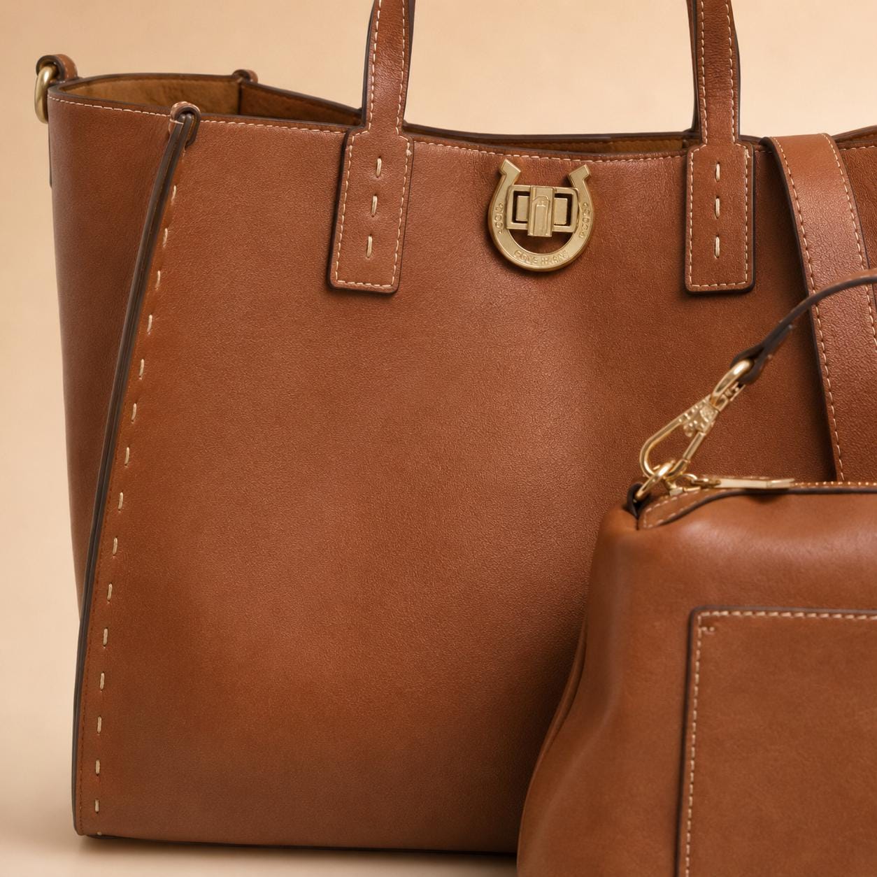 U.S. Polo Assn Brown Tote Bag Set, Womens Shoulder Bag & Crossbody, 2 Piece Handbag Set, Faux Leather Everyday Bag, Gift for Her