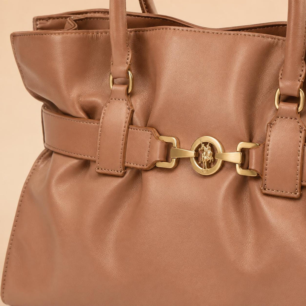 US Polo Assn Peach Tote Bag, Jane Large Shoulder Handbag, Gold Horsebit Shopper Bag, Everyday Womens Purse, Gift for Her