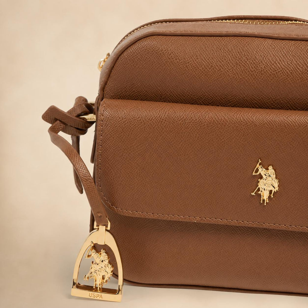 US Polo Assn Brown Crossbody Bag, Jones Pocket Shoulder Bag, Women’s Adjustable Strap Handbag, Brown Everyday Bag