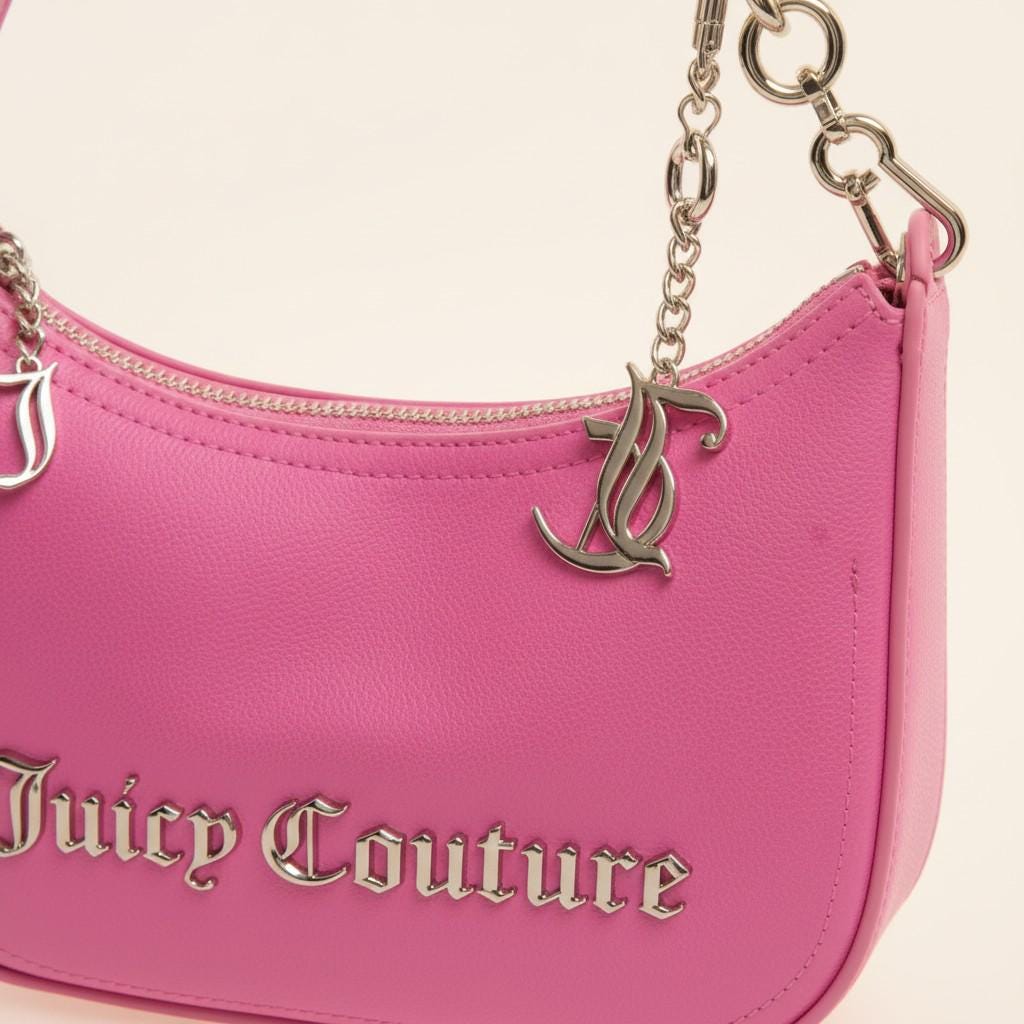Juicy Couture Pink Shoulder Bag, Y2K Handbag, Silver Chain Purse, Pink Mini Bag, 2000s Style Gift for Her