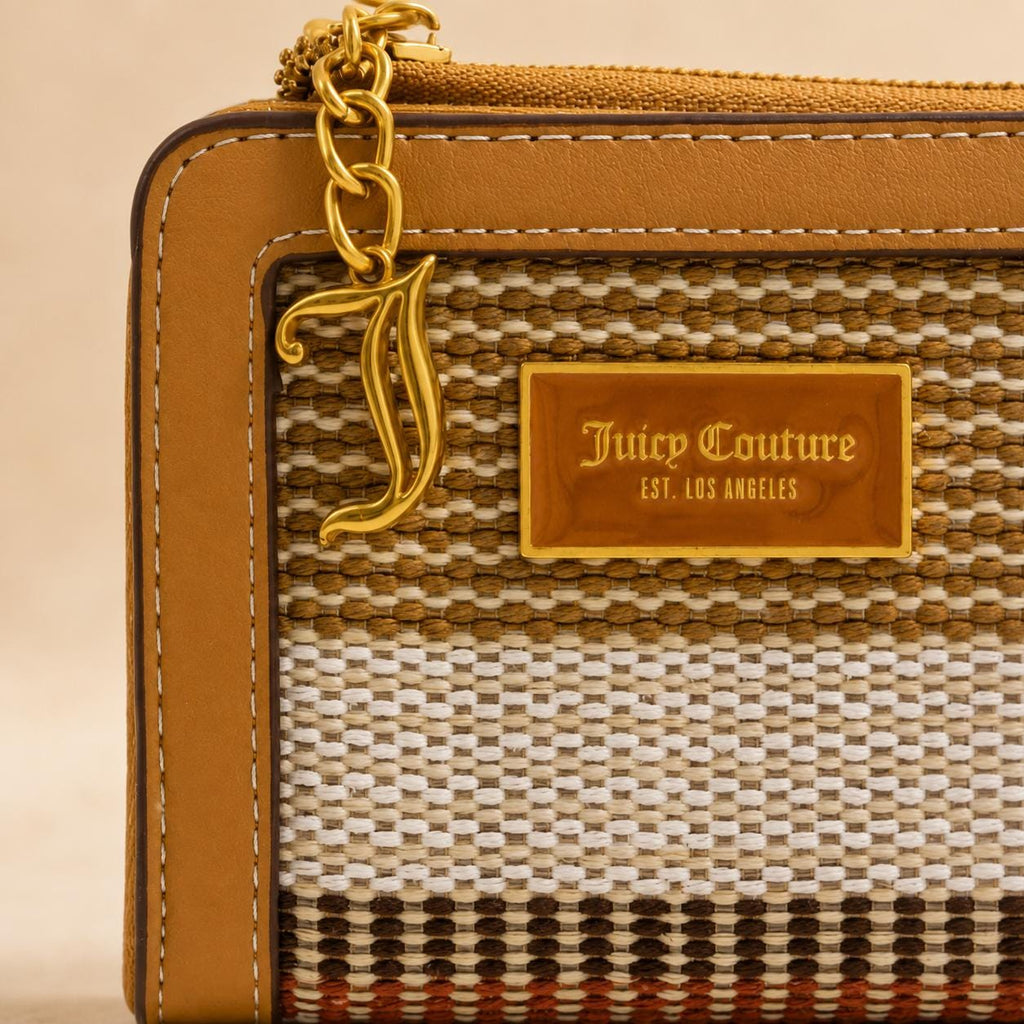 Juicy Couture Brown Madeleine Purse, Woven Wallet, Gold Charm Card Holder, Coin & Cash Pocket, Womens Gift