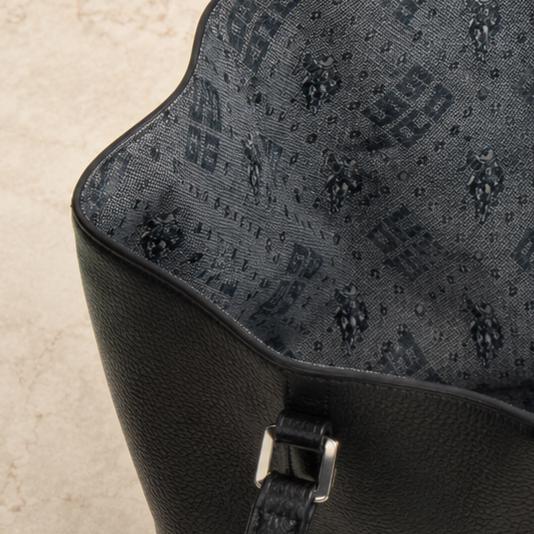 US Polo Assn Black Malibu Tote Bag, Large Womens Shoulder Handbag, Pebbled Everyday Shopper, Silver Logo Work Bag, Gift for Her