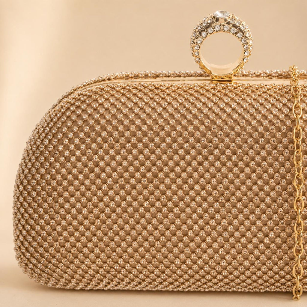 Juicy Couture Tan Grab Bag, Embellished Evening Clutch Bag, Gold Chain Shoulder Bag, Sparkle Party Purse, Gift for Her