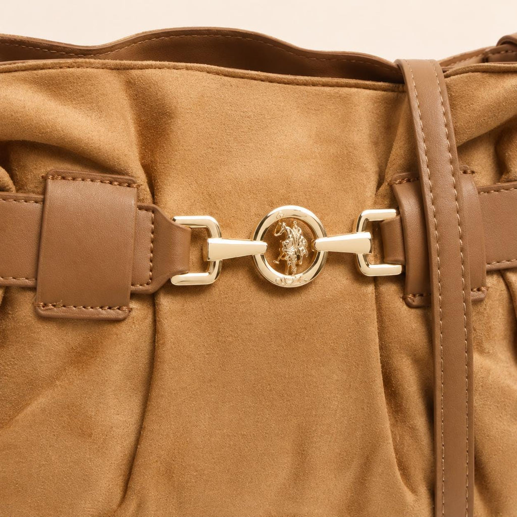 US Polo Assn Light Brown Crossbody Bag, Jane Shoulder Handbag, Gold Horsebit Purse, Adjustable Strap Bag, Everyday Bag, Gift for Her