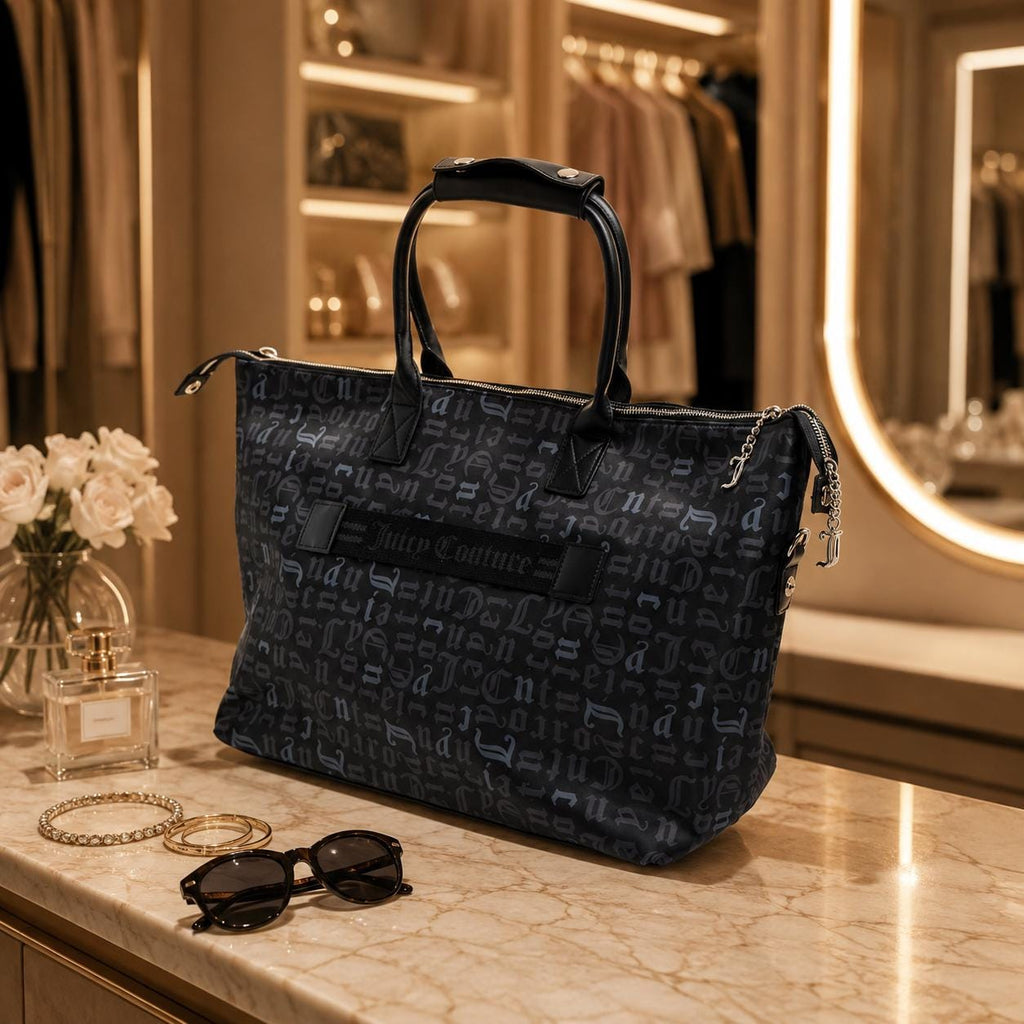 Juicy Couture Black Monogram Weekend Tote Bag – Spacious Travel Carryall