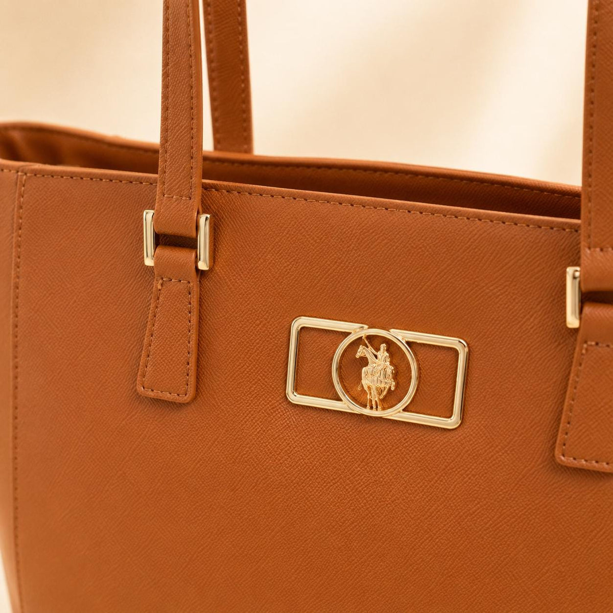US Polo Assn Burnt Orange Shopper Bag, Large Tote Handbag, Crossbody Shoulder Bag, Detachable Strap, Gold Logo Bag