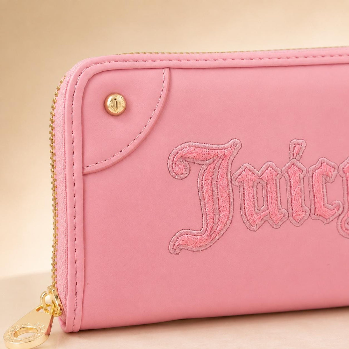 Juicy Couture Pink Zip Around Purse, Faux Leather Wallet, Wristlet, Card Holder, Gold Detail Womens Purse, Gift for Her