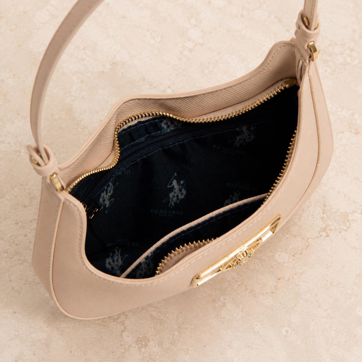 U.S. Polo Assn Pink Shoulder Bag, Faux Leather Handbag, Gold Logo Purse, Pink Hobo Bag, Womens Everyday Bag, Gift for Her