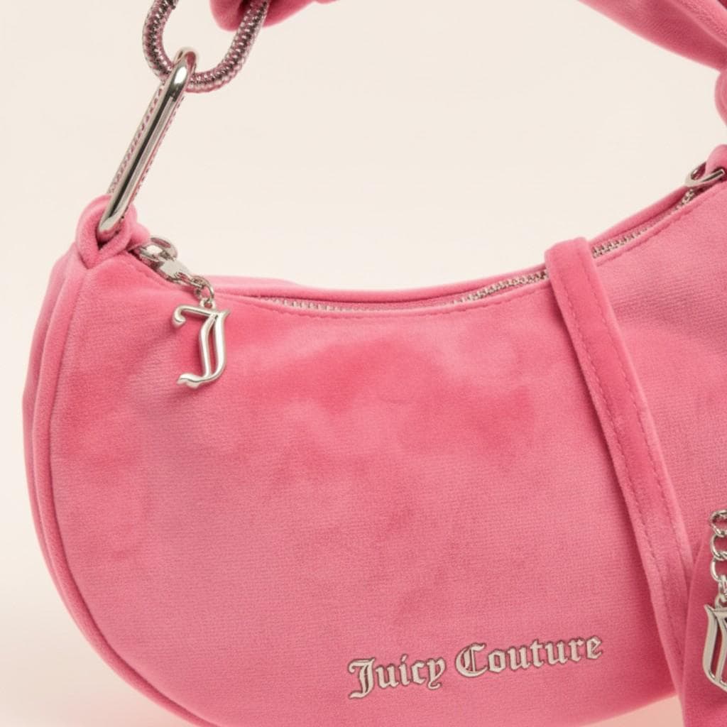 Juicy Couture Pink Blossom Shoulder Bag, Pink Velour Handbag, Womens Purse, Detachable Strap, Birthday Gift for Her