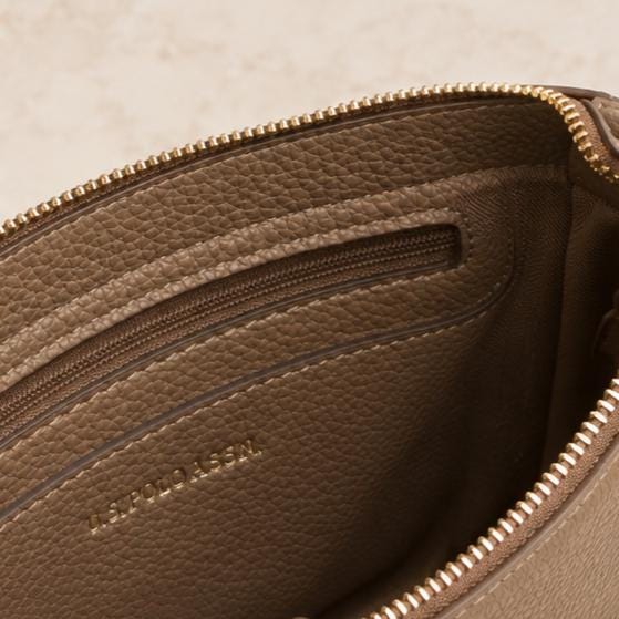 US Polo Assn Beige Shoulder Bag, Sun Faded Handbag, Adjustable Strap Purse, Gold Emblem Everyday Bag, Gift for Her