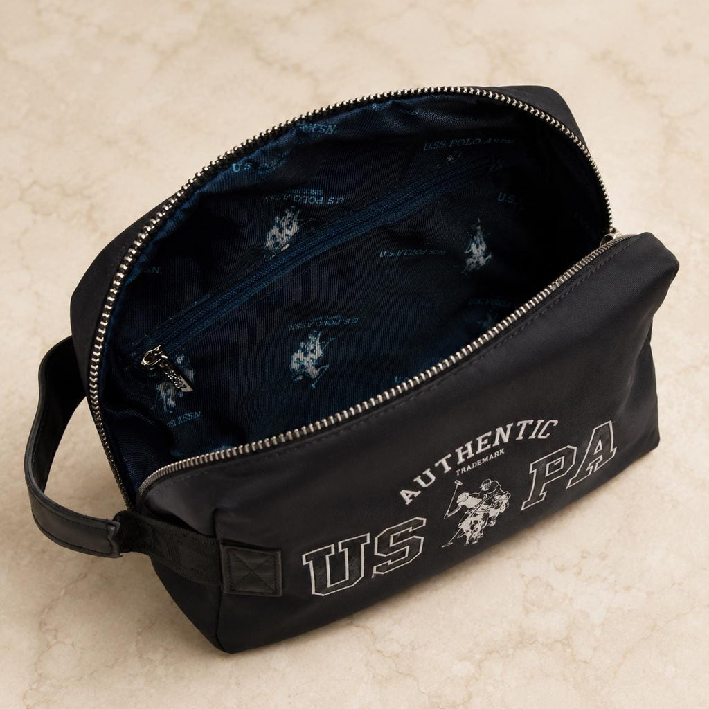 U.S. Polo Assn. Black Cosmetic Bag, Makeup Toiletry Bag, Travel Beauty Organiser, Zip Wash Bag, Makeup Storage, Gift for Her