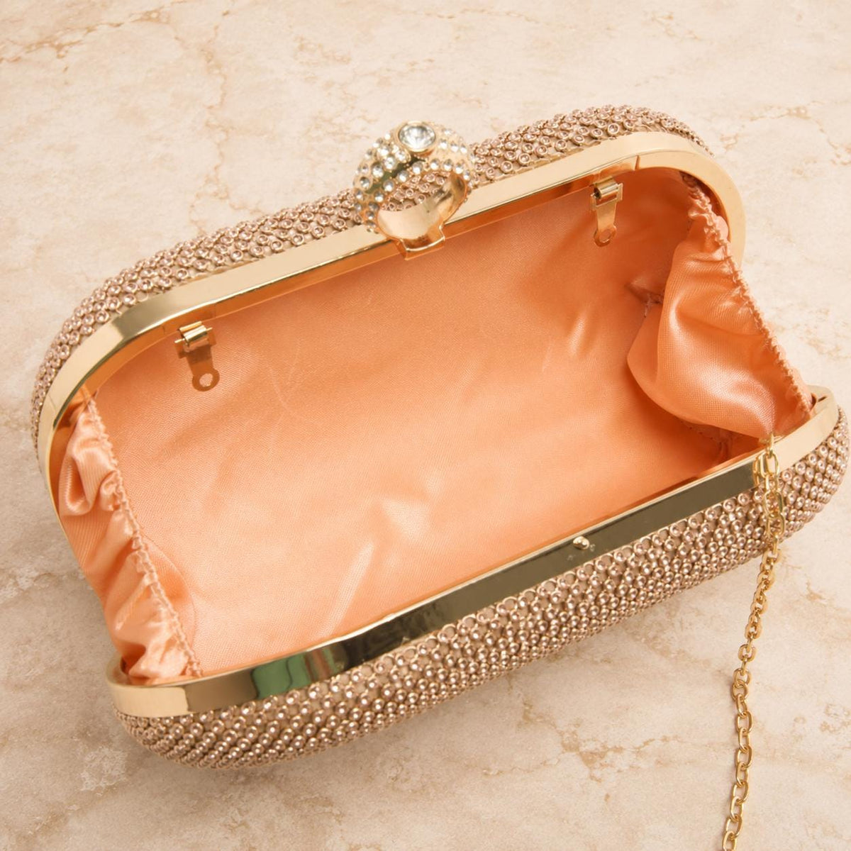 Juicy Couture Tan Grab Bag, Embellished Evening Clutch Bag, Gold Chain Shoulder Bag, Sparkle Party Purse, Gift for Her
