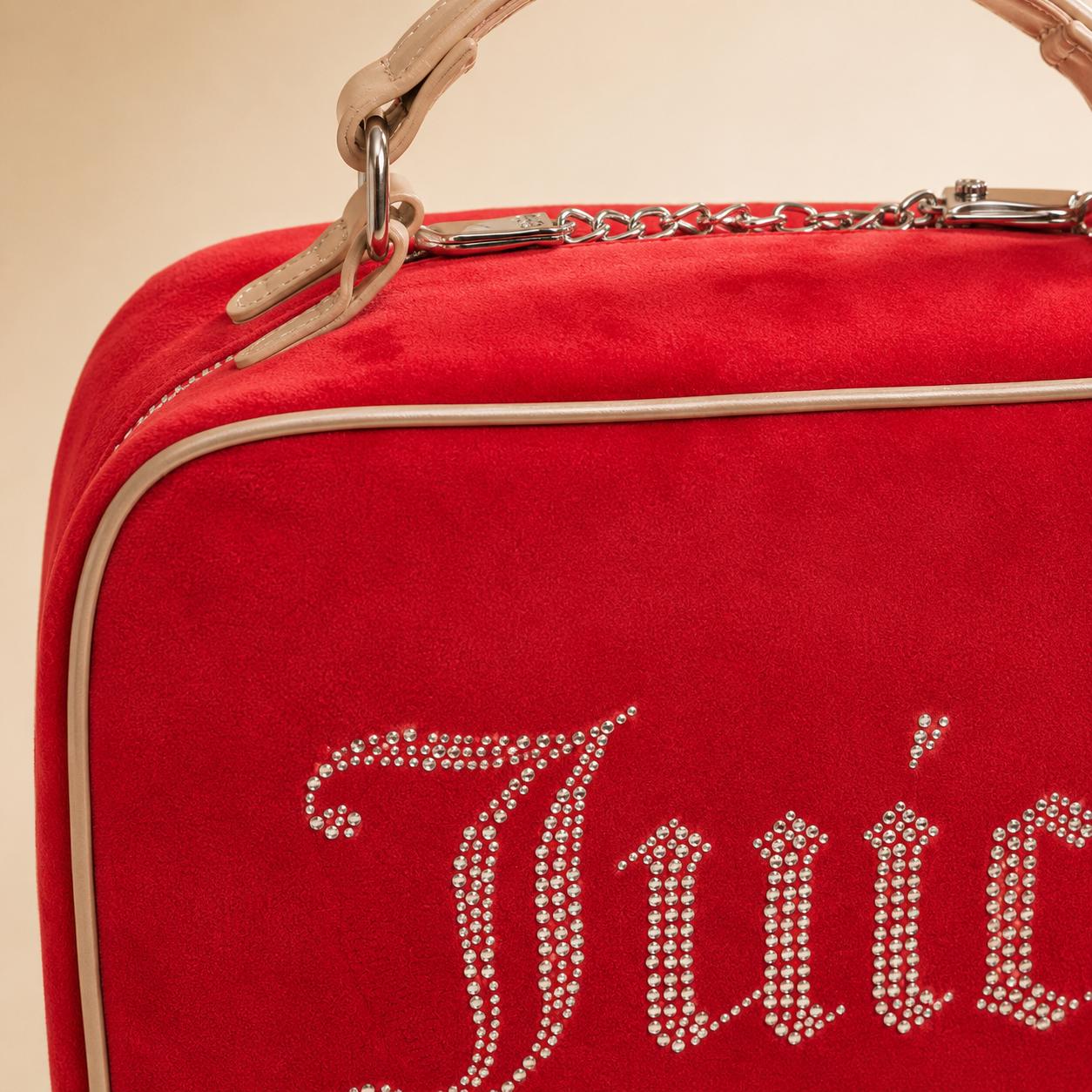 Juicy Couture Red Iris Beauty Case, Rhinestone Makeup Bag, Velvet Cosmetic Case, Large Makeup Organiser, Gift for Her