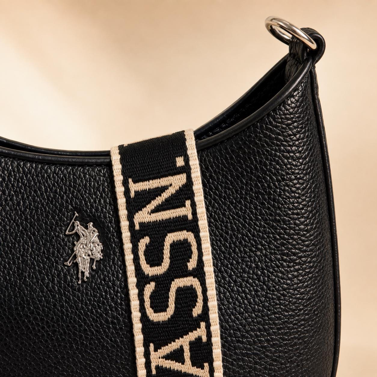 U.S. Polo Assn Black Crossbody Bag, Mansion Shoulder Bag, Women’s Wide Strap Handbag, Everyday Black Bag, Gift for Her