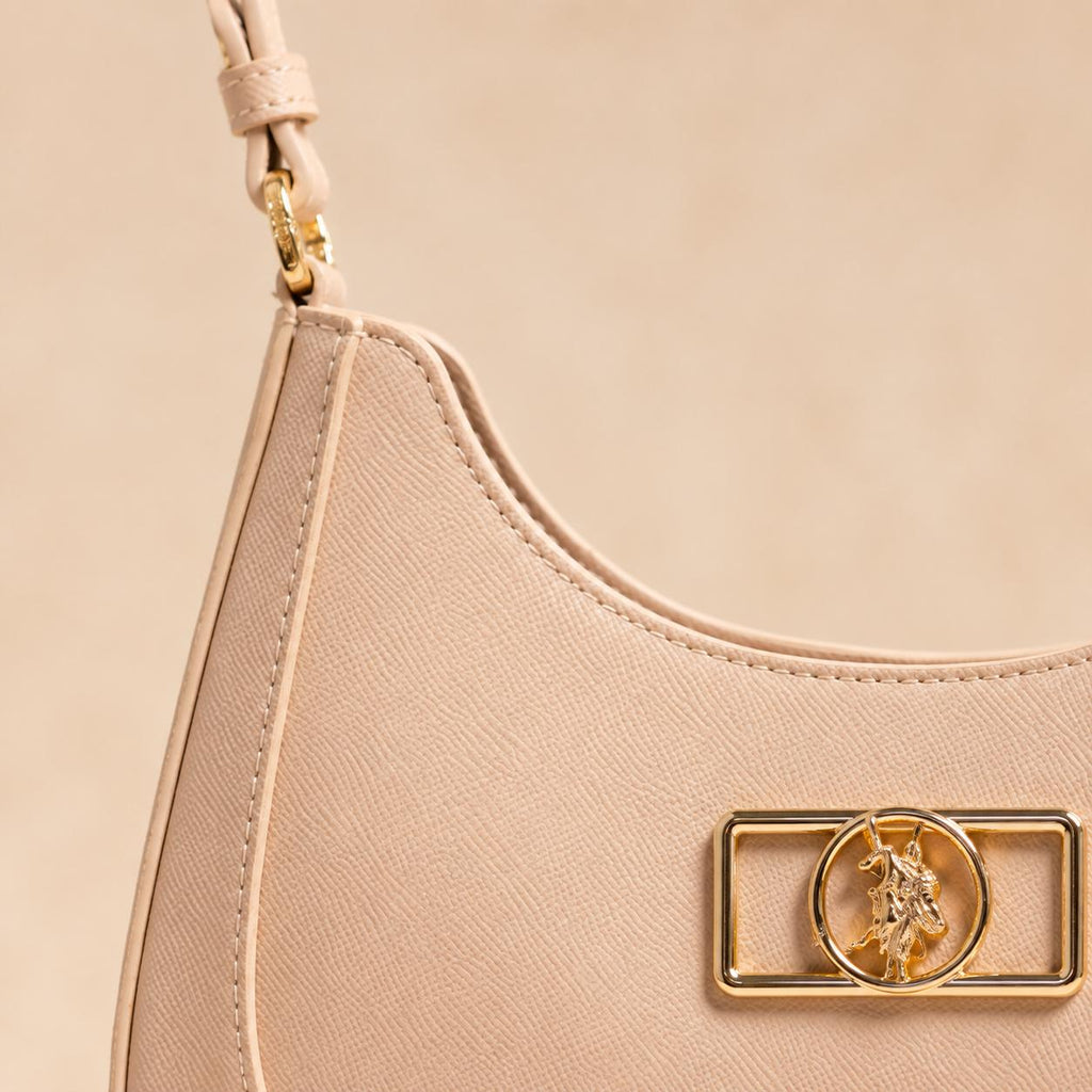U.S. Polo Assn Pink Shoulder Bag, Faux Leather Handbag, Gold Logo Purse, Pink Hobo Bag, Womens Everyday Bag, Gift for Her
