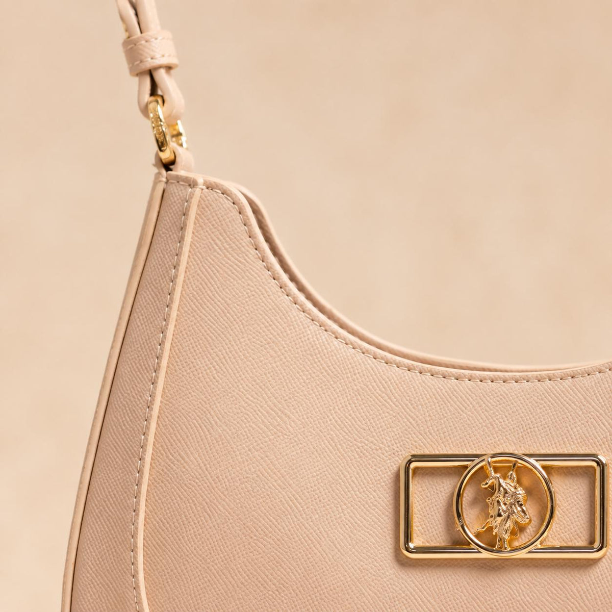 U.S. Polo Assn Pink Shoulder Bag, Faux Leather Handbag, Gold Logo Purse, Pink Hobo Bag, Womens Everyday Bag, Gift for Her