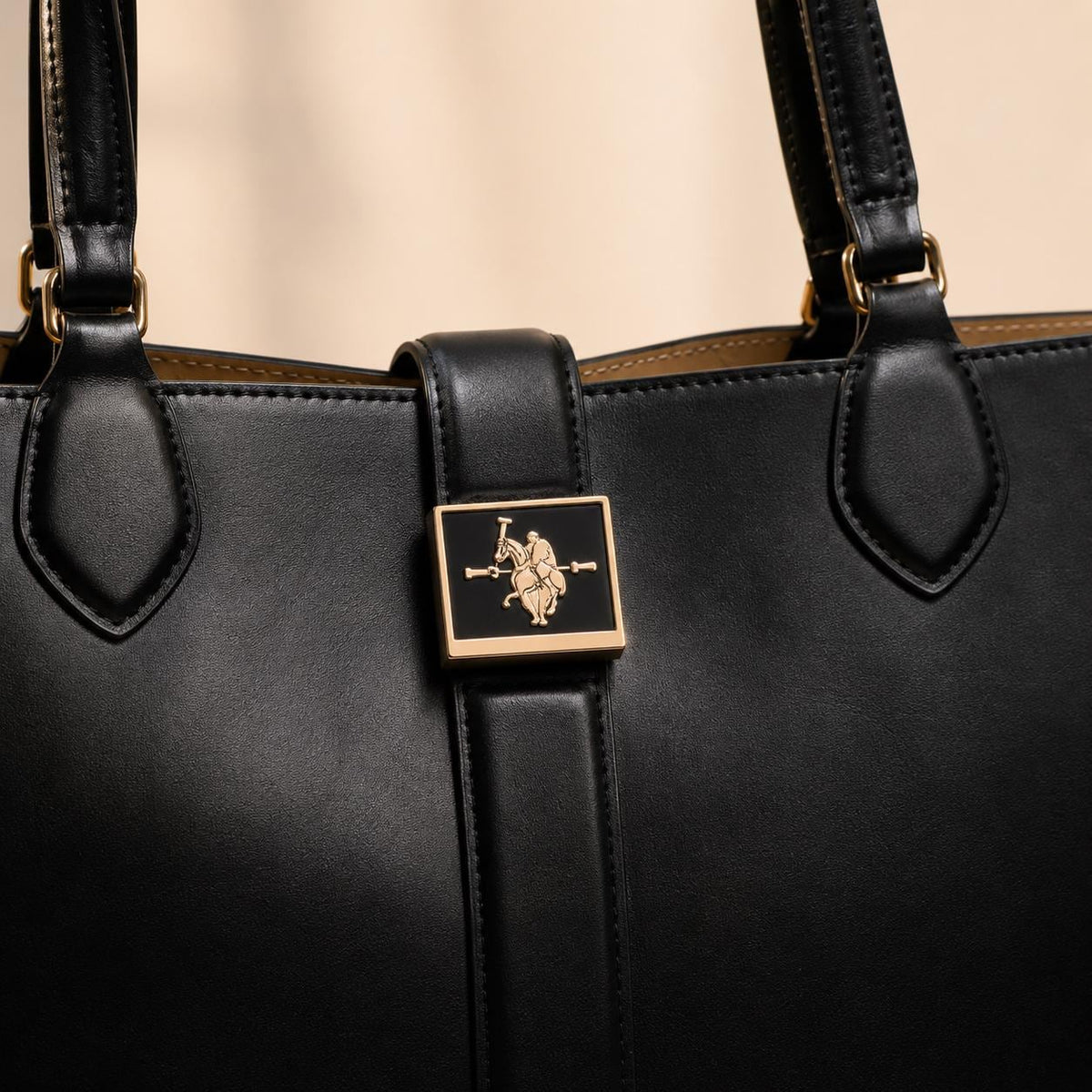 US Polo Assn Black Margaret Tote Bag, Womens Large Shoulder Handbag, Gold Logo Work Shopper Bag with Pouch, Gift for Her