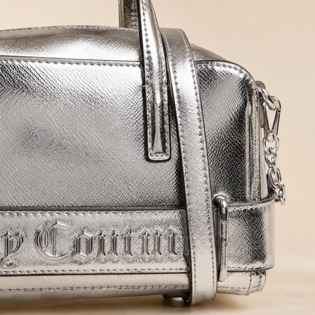Juicy Couture Silver Jasmine Reflection Handbag, Metallic Silver Mini Tote Bag, Crossbody Shoulder Bag, Designer Style Gift for Her