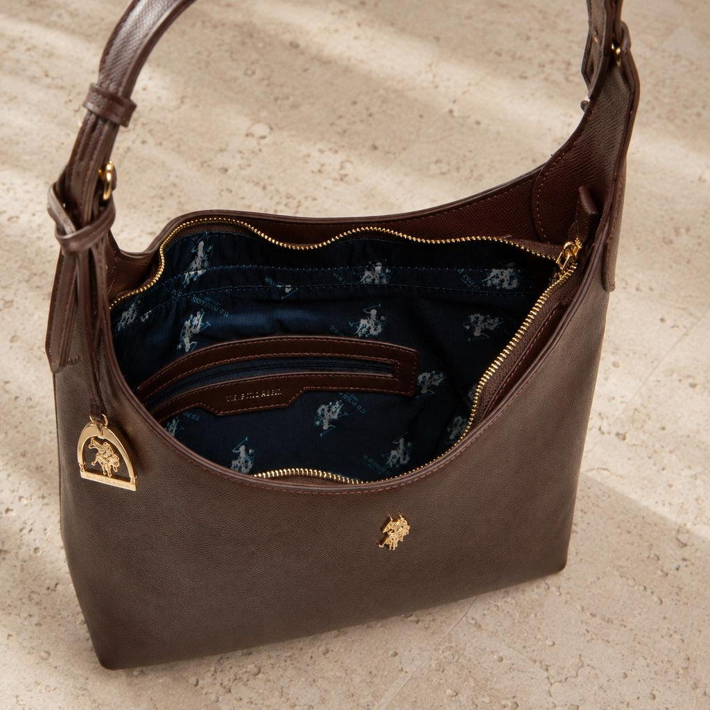 U.S. Polo Assn Chocolate Brown Hobo Bag, Jones Shoulder Tote Bag, Women’s Large Everyday Handbag, Brown Gift for Her