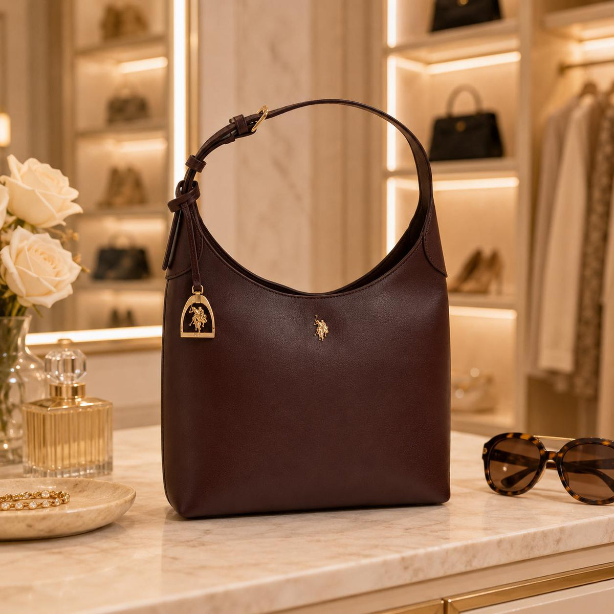 U.S. Polo Assn Chocolate Brown Hobo Bag, Jones Shoulder Tote Bag, Women’s Large Everyday Handbag, Brown Gift for Her