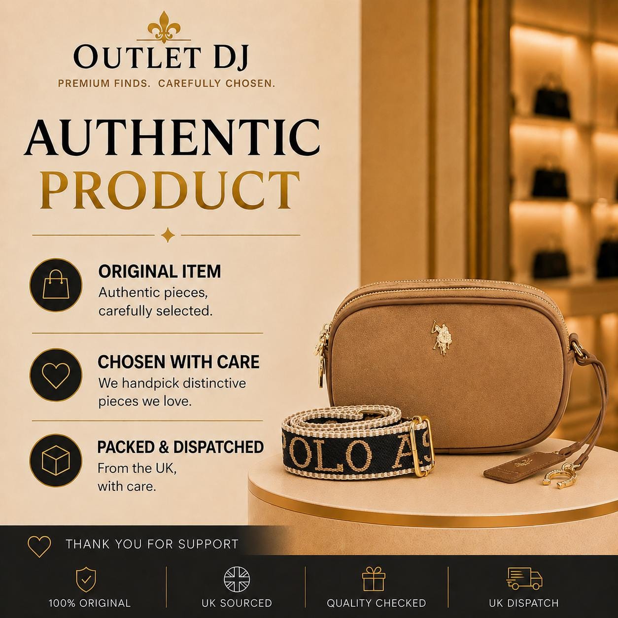 U.S. Polo Assn Brown Crossbody Bag, Suede Camera Bag, Logo Shoulder Purse, Adjustable Woven Strap, Everyday Handbag, Gift for Her