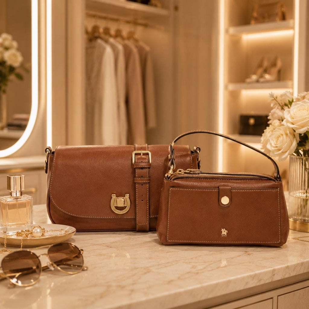 U.S. Polo Assn Brown Crossbody Bag & Pouch, Adjustable Shoulder Bag, Gold Hardware Handbag, Womens Everyday Purse, Gift for Her