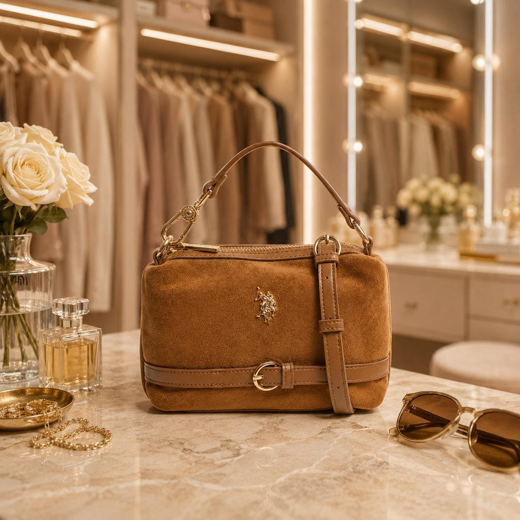 U.S. Polo Assn Brown Mini Hobo Bag, Warwickshire Suede Look Shoulder Bag, Women’s Crossbody Handbag, Gift for Her